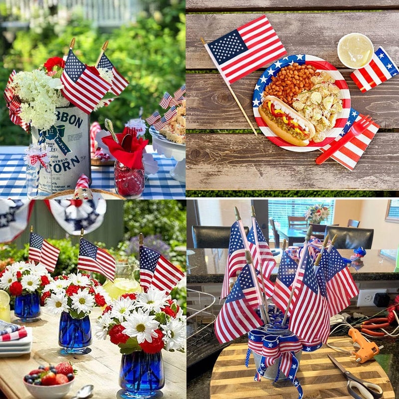 Uelfbaby 12 pcs 4x6 Inch American Flags on Sticks, Mini Handheld US Flags Stick with Solid Wooden Pole Safety Spear Tip for Yard, Memorial Day, Independence Day Decoration,4th of July Outdoor Decor - Image 5